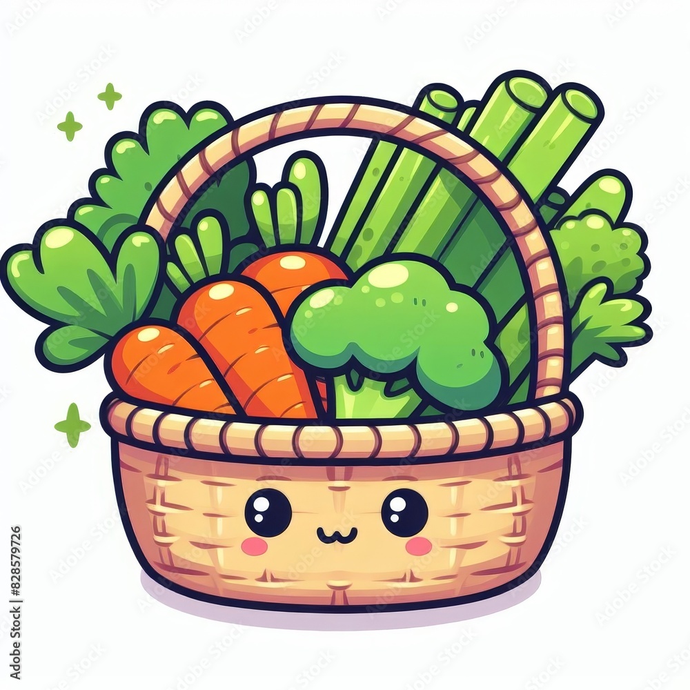Fototapeta premium A basket of vegetables with a cartoon face on it