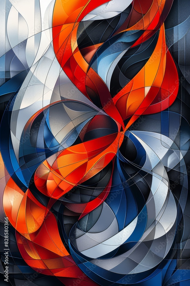 Fototapeta premium Swirling Red, White, and Blue Painting