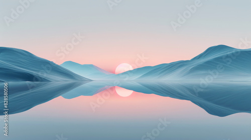 Serene minimalist landscape with reflective water at sunrise #828580506