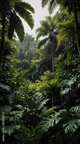 Lush Foliage  Horizontal Artwork Composition Showcasing Tropical Greenery