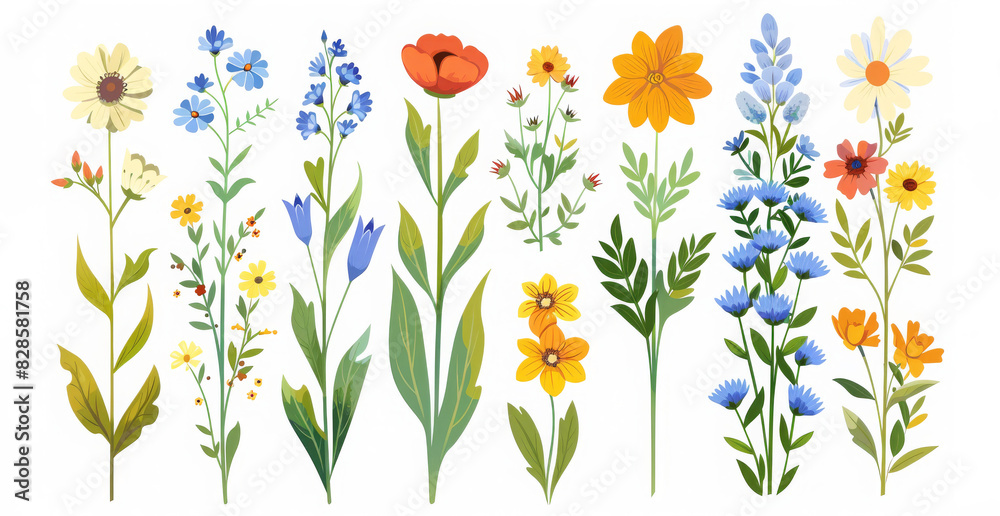 Colorful collection of spring and summer flowers, featuring gentle blooms and vibrant foliage Colorful collection of spring and summer flowers, featuring gentle blooms and vibrant foliage