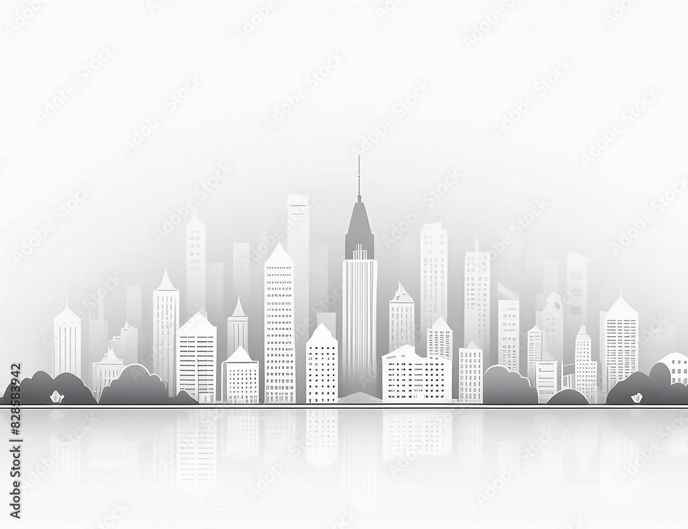 Fototapeta premium モノクロの街並みと高層ビル群のシルエット8