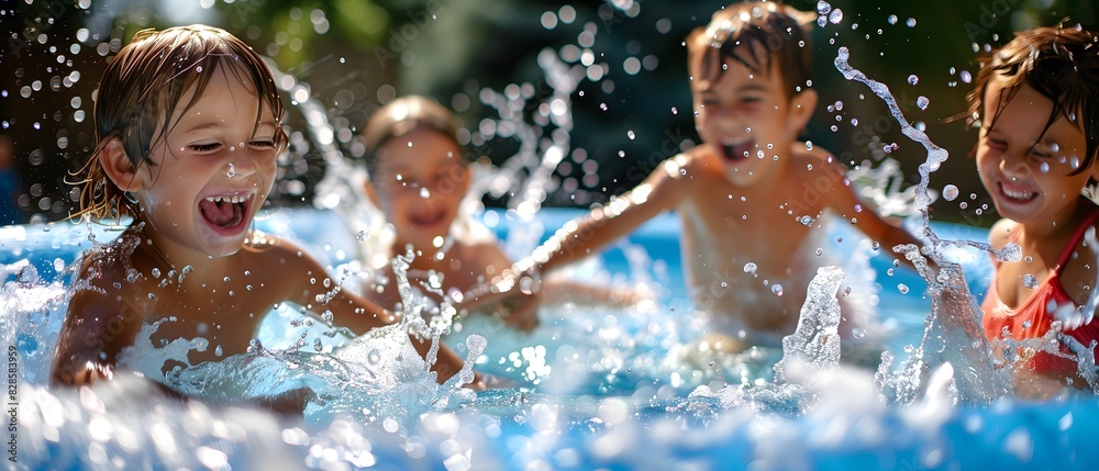 Obraz premium Excited Children Having Fun Splashing in Pool