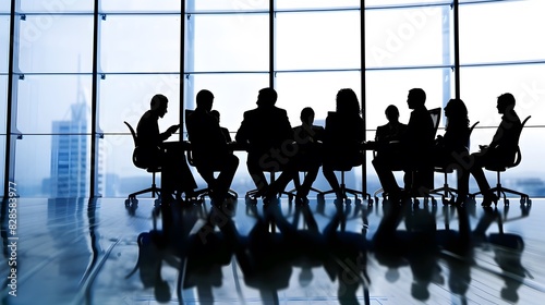 Silhouettes of a diverse board of directors in a corporate meeting room, discussing company strategy and future plans.