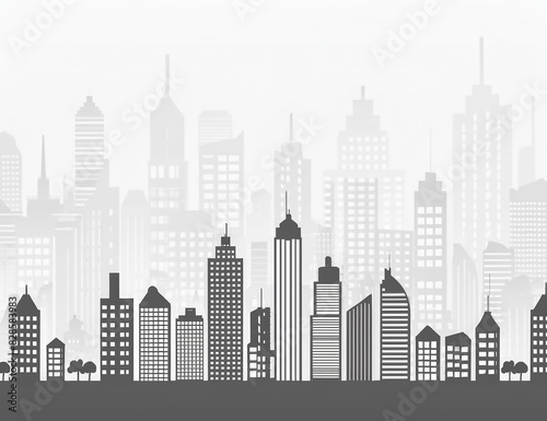 Wallpaper Mural モノクロの街並みと高層ビル群のシルエット6（生成AI） Torontodigital.ca