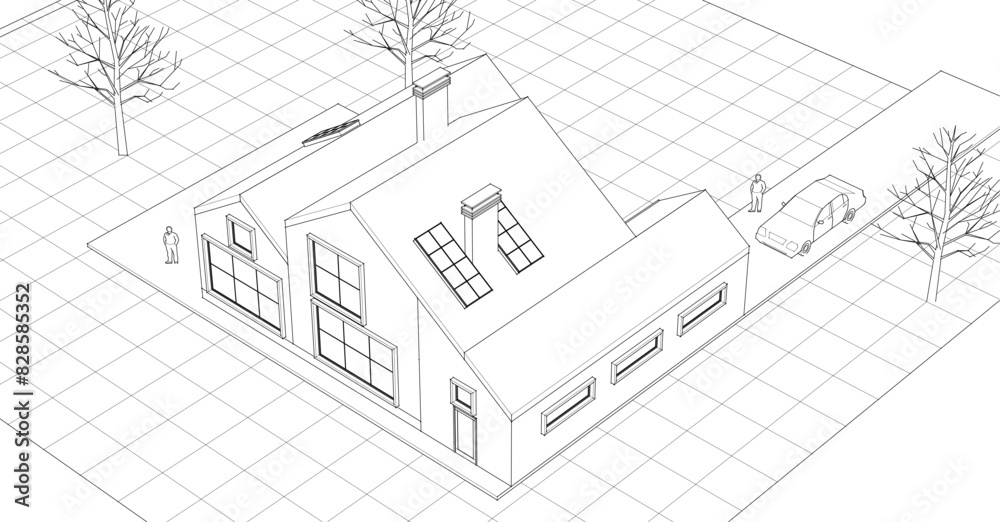 Fototapeta premium townhouse architectural sketch 3d illustration 