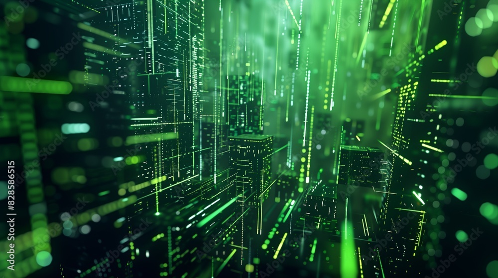 Fototapeta premium Futuristic technology background with abstract green neon lights and digital elements