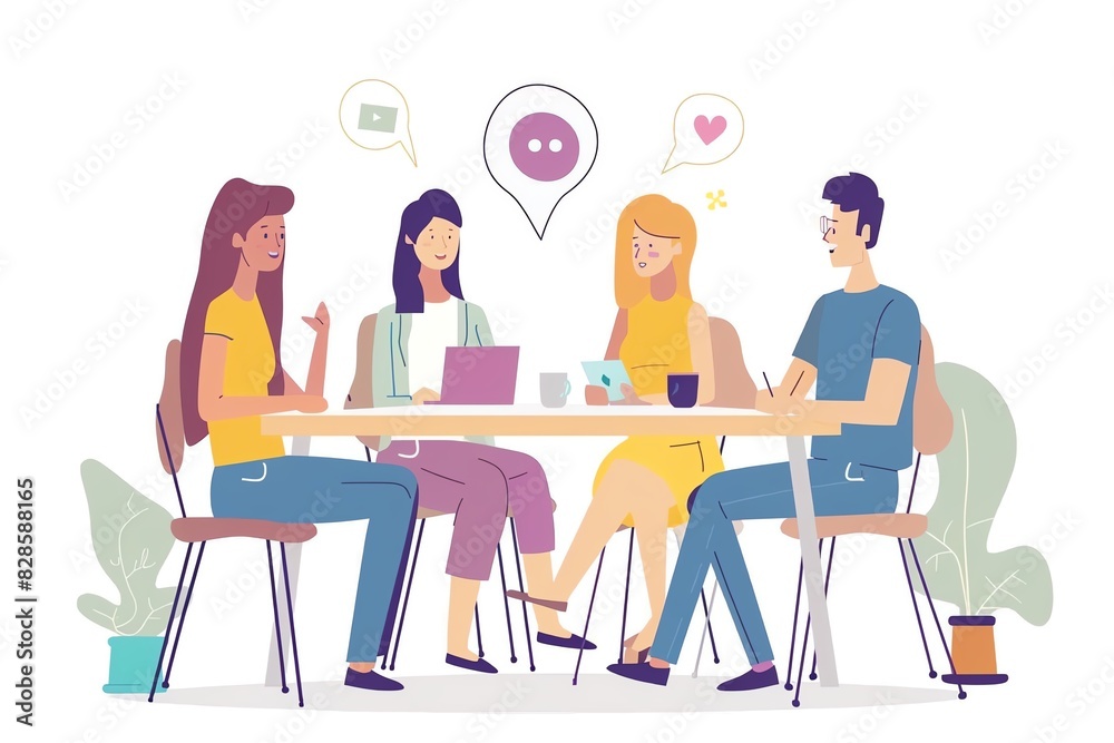 Virtual meeting flat design side view communication theme animation colored pastel Virtual meeting flat design side view communication theme animation colored pastel