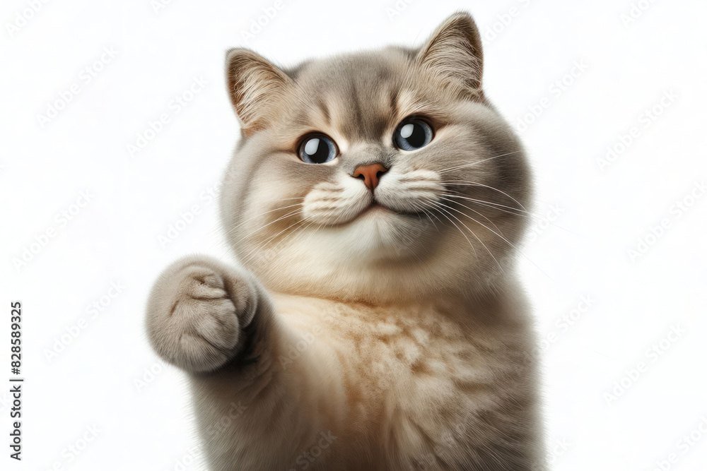 Smiling funny cat pointing away portrait Isolated on white background Smiling funny cat pointing away portrait Isolated on white background