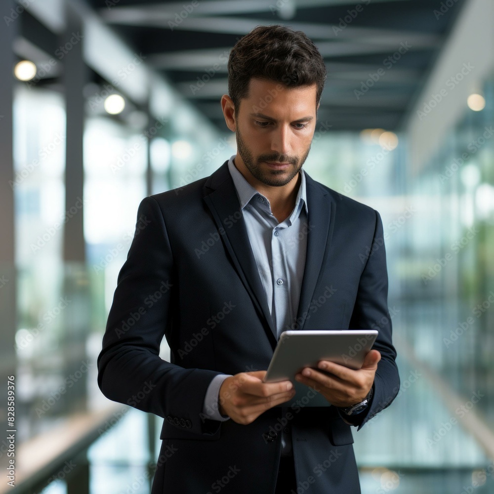 Businessman Working on Tablet: Modern Office Workplace Businessman Working on Tablet: Modern Office Workplace
