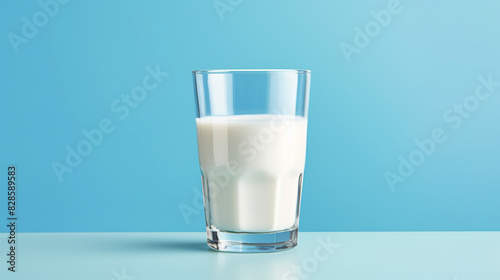 Glass of fresh white milk on blue background, generative AI