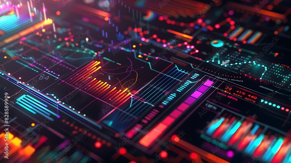 Obraz premium Glowing Neon Circuit Lines Overhead: Futuristic Technology Concept Illuminating the Digital Landscape with Vibrant Energy and Connectivity, Perfect for Tech Innovation Themes