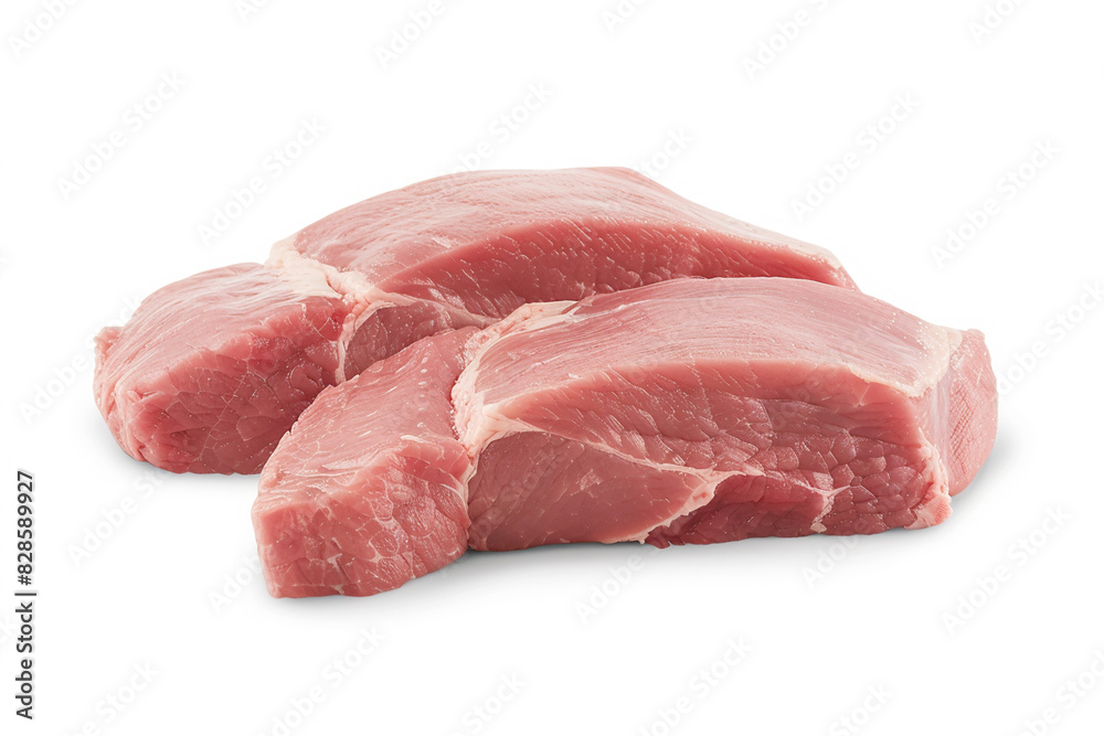 Three pieces of raw turkey meat placed side by side on isolated white background Three pieces of raw turkey meat placed side by side on isolated white background