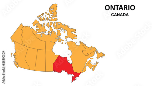 Ontario Map is highlighted on the Canada map with detailed state and region outlines.