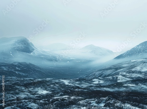 Wallpaper Mural Barren Snow Mountain Landscape with Fog Torontodigital.ca