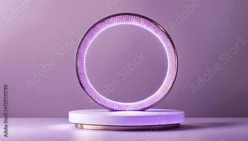 purple background with stanf gor product placement and round shiny lamp photo