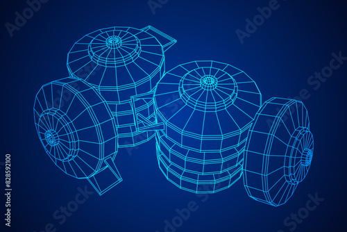 Anti-tank land mine. Army explosive weapon. Military object. Vector illustration. Wireframe low poly mesh vector illustration