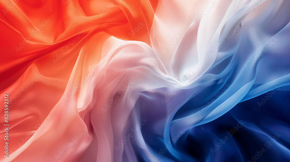 Abstract background with swirling red, white and blue silk fabric. Bright color gradient, flowing fabrics, soft light, blurred edges. High resolution. Abstract design in the style of creative backgrou Abstract background with swirling red, white and blue silk fabric. Bright color gradient, flowing fabrics, soft light, blurred edges. High resolution. Abstract design in the style of creative backgrou