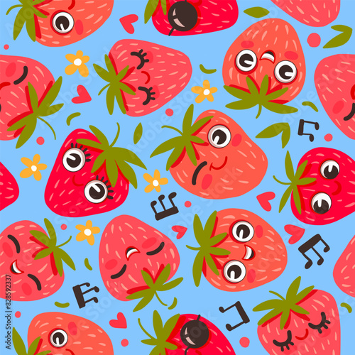 Cute funny strawberry summer pattern. Vector illustration (ID: 828592337)