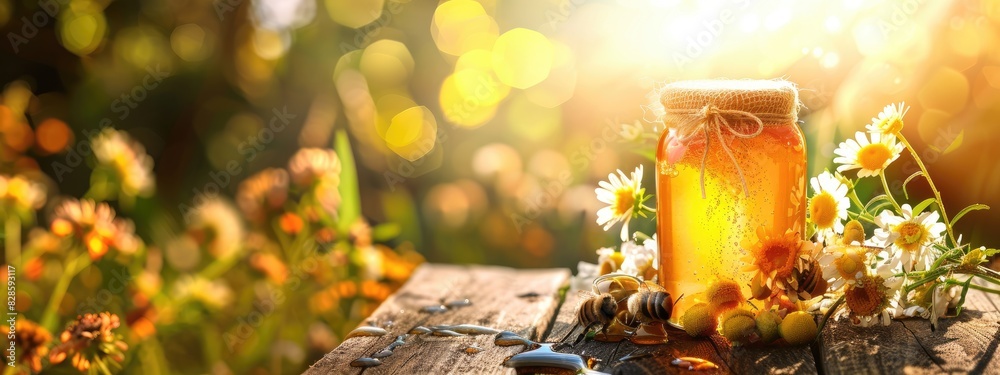 Fototapeta premium close up of honey on field background. selective focus