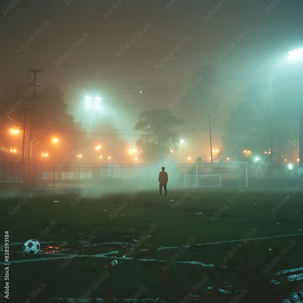 teen scoring a goal in a foggy stadium captured with dynamic shots teen scoring a goal in a foggy stadium captured with dynamic shots