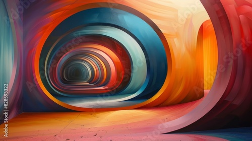 Abstract vivid tunnel art with vibrant colors and fluid shapes. Contemporary digital painting evoking mystery and depth in a surreal environment.