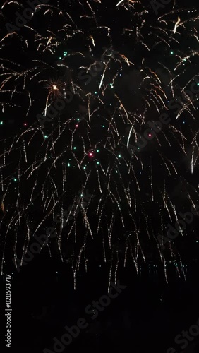 Zurich City Famous Summer Night Fireworks Show on the Lakeside Aerial Panorama Switzerland
