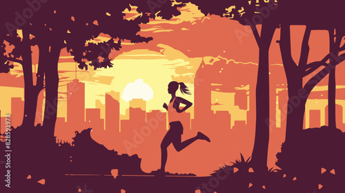 woman in front of the sunset skyline training for a marathon