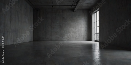 Minimalist sophistication  White concrete floor  gray wall backdrop.
