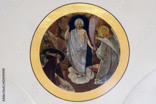 Resurrection of Christ, fresco in the Church of All Saints in Sesvete, Croatia photo