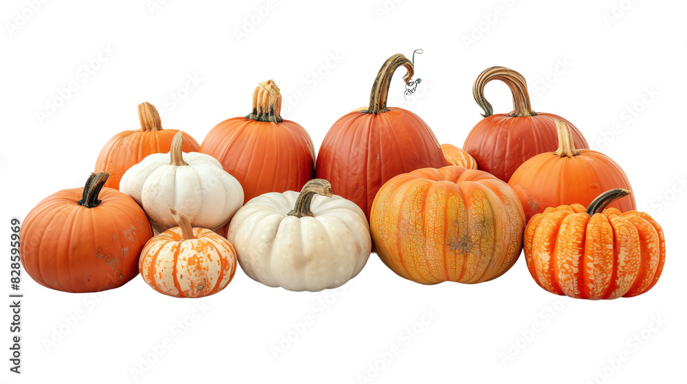A diverse assortment of pumpkins in various sizes and colors, perfect for autumn and Halloween themed decorations. A diverse assortment of pumpkins in various sizes and colors, perfect for autumn and Halloween themed decorations.