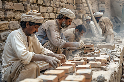 Prompt Indus civilisation builders working a brick kiln photo