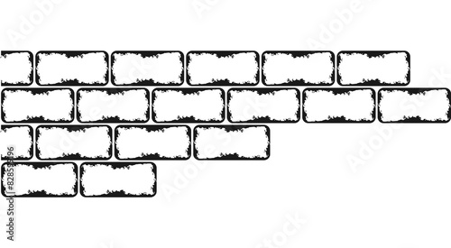 Piece of old shabby brick wall Abstract black horizontal illustration Isolated on white background 
