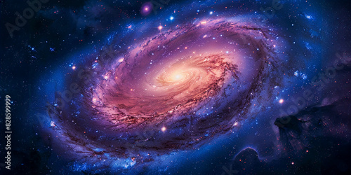 Foto Realista de una Galaxia Espiral: Luz Azul y Púrpura Brillante con Estrellas Centelleantes en el Centro sobre un Fondo Oscuro - Imagen Cinematográfica Hiperrealista de Alta Resolución photo