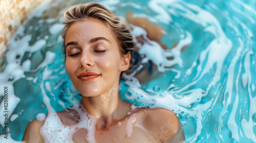 Young Woman Relaxing In The Swimming Pool created with generative AI technology
