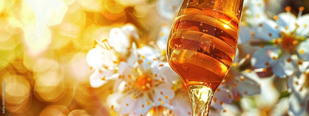 close-up of a jar of honey from flowers. Selective focus close-up of a jar of honey from flowers. Selective focus