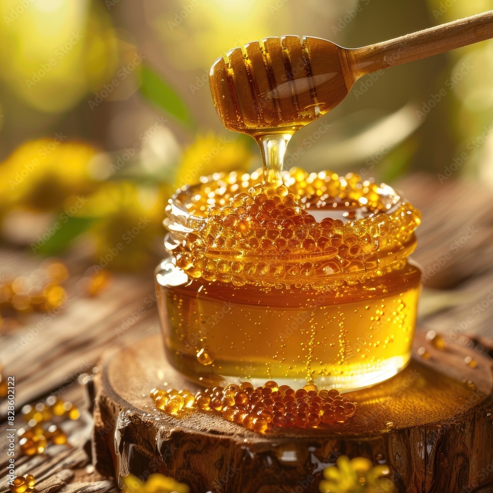 close-up of a jar of mustard honey. Selective focus close-up of a jar of mustard honey. Selective focus