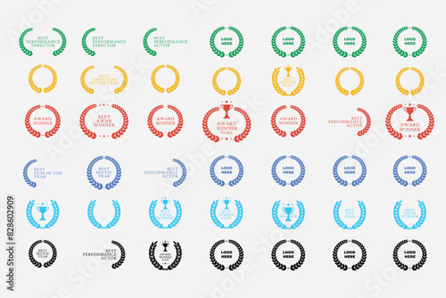 
A collection of vibrant circular wreaths, including laurel, wheat, and designs, representing awards, achievements, heraldry, and nobility colorful emblems, Leaves frame, swirls, laurel wreath, award