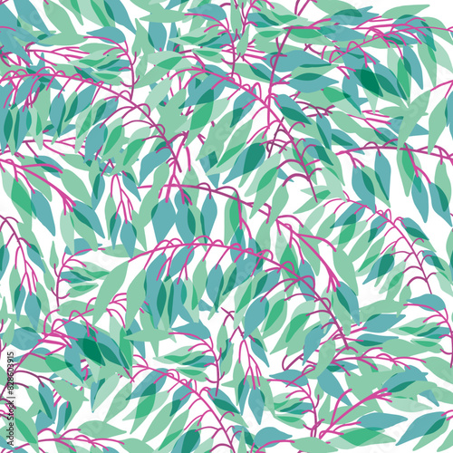 Nature tree leafs flat seamless pattern. Vector illustration (ID: 828603915)