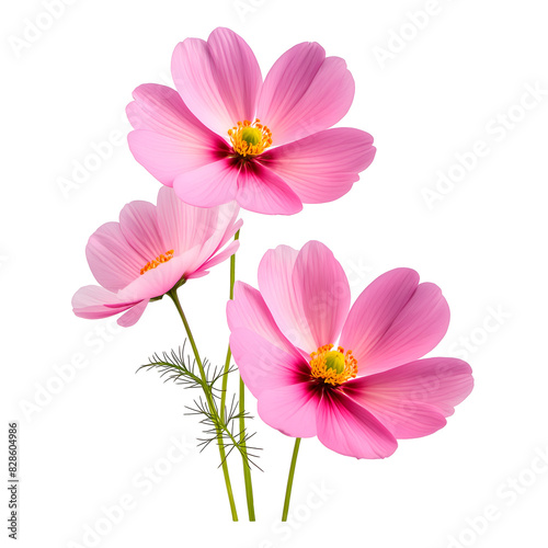 Pink cosmos flowers on transparent background, flower illustration and clipart