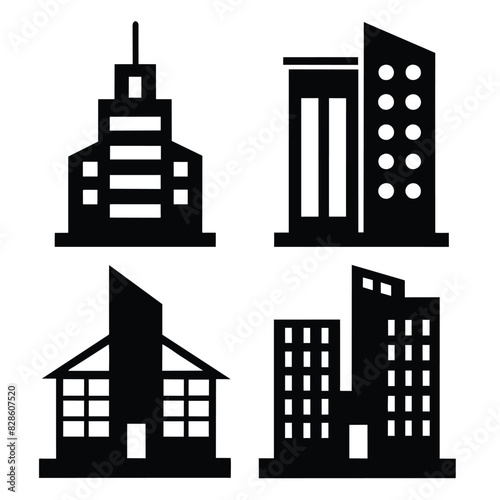 Set of Office building different style icon set black vector on white background