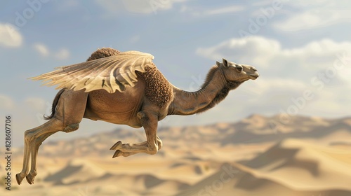 A camel flying on the desert UHD wallpaper
