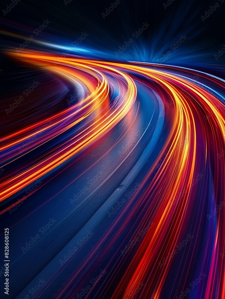 Vivid streaks of light captured in motion on a dark surface, offering a sense of speed and energy Vivid streaks of light captured in motion on a dark surface, offering a sense of speed and energy