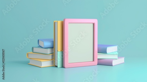 Ebook reader flat design front view literature theme 3D render colored pastel photo