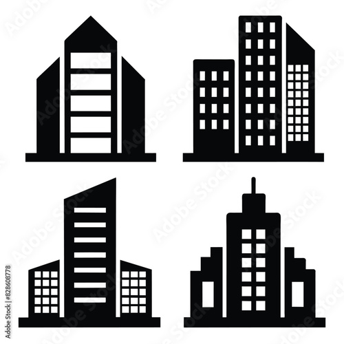 Set of Office building different style icon set black vector on white background