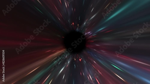 Warp Speed Tunnel. Warp through time and space at high speed. Thrilling 4K motion loop of a flight through a light space tunnel. Technology theme high speed tunnel, cosmic futuristic effect. 