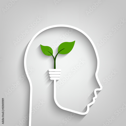 Head human with leaf brain Ecology concept. Think green save the earth. Eco-friendly concept, vector and illustration.