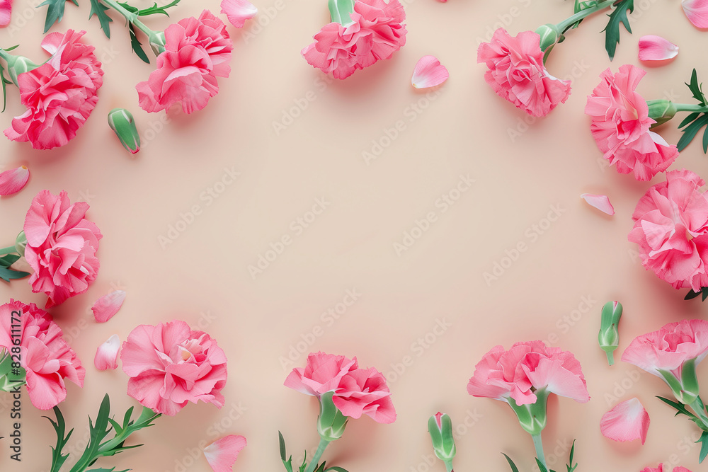 Beautifully and beautifully blooming pink carnations, Mother's Day, gift, present, copy space, space for text, Generative AI.綺麗に美しく咲いているピンクのカーネーション、母の日、ギフト、プレゼント、コピースペース,テキスト用スペース,Generative AI。