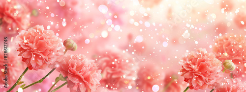 Pink background, beautifully and beautifully blooming pink carnations, Mother's Day, birthday, thanks, celebration, copy space,space for text, Generative AI.ピンクの背景、綺麗に美しく咲いているピンクのカーネーション、母の日、誕生日、感謝 photo