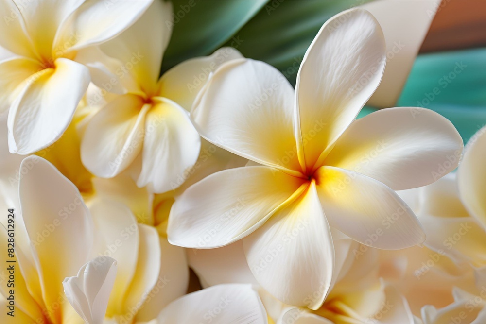 Close-up of White and Yellow Plumeria Flowers, Detailed Petals, Tropical Blossom, Macro Photography, High Resolution, Nature Image, Floral Beauty Close-up of White and Yellow Plumeria Flowers, Detailed Petals, Tropical Blossom, Macro Photography, High Resolution, Nature Image, Floral Beauty